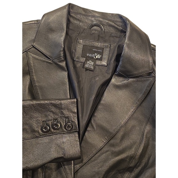 East 5th Genuine Leather Blazer Jacket Womens 1X Black Button Front Coat - Picture 3 of 10